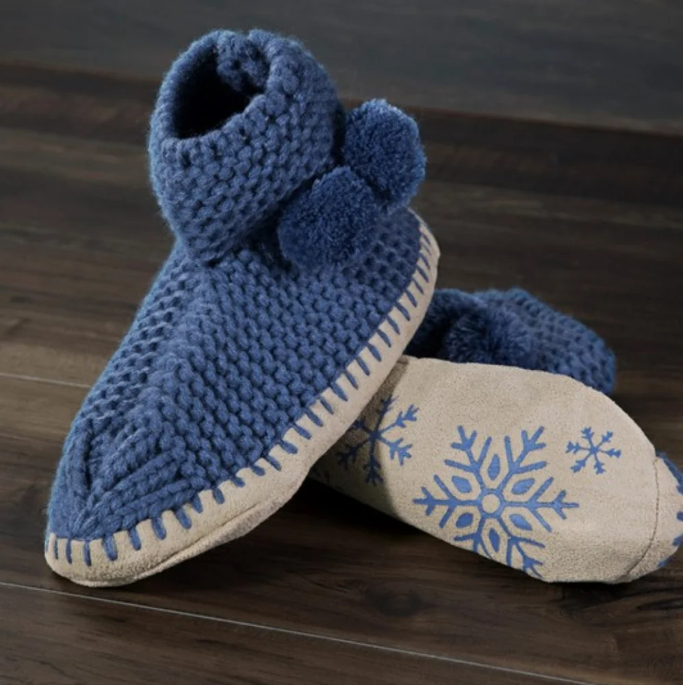 Comfy Hand Knitted Indoor Slipper Booties w Pom-Poms 🎁 Excellent Gift! 🎁 - Picture 2 of 8